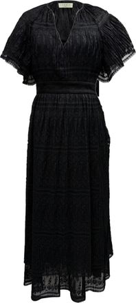 Sandro Sandro Charlene Pleated-Lace Midi Dress In Black Polyester