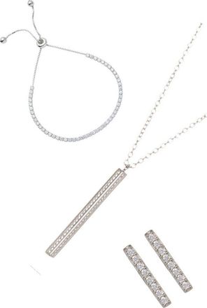 Adornia Cubic Zirconia Bar Pendant Necklace, Bracelet & Stud Earrings Set in Silver at Nordstrom Rack