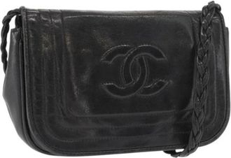Chanel Pre-owned Cross Body Bags, female, Black, Size: ONE SIZE Pre-owned Leather Crossbody Bag