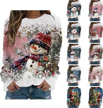 Generic Womens Christmas Jumper, Snowman Graphic Long Sleeve Crewneck Pullover Tops Casual Holiday Winter Funny Christmas Jumpers