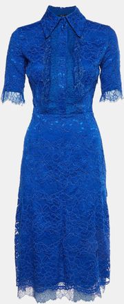 Elisabetta Franchi Blue Guipure Lace Short Sleeve Midi Dress