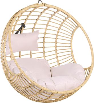 Beliani Beliani - Silla Colgante De Rat&aacute;n Cesta Redonda Color Natural Con Cojines Sin Marco De Metal Estilo Boho Aspio
