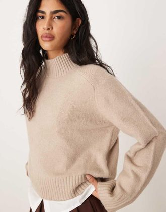 Abercrombie & Fitch Maglione color crema con collo a imbuto-Bianco