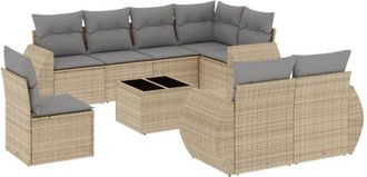 vidaXL Set De Sof&aacute;s De Jard&iacute;n 9 Pzas Con Cojines Rat&aacute;n Sint&eacute;tico Beige Vidaxl