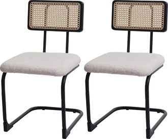 Hhg Hhg - Nunca Usado] Lote De 2 Sillas Basculantes 712, Silla Reclinable, Madera Rat&aacute;n Metal Boucl&eacute;, Tela/textil Blanco