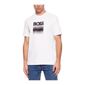HUGO BOSS Hugo, T-Shirts, male, White, Size: 2XL Printed Short Sleeve Cotton T-Shirt with Round Neck