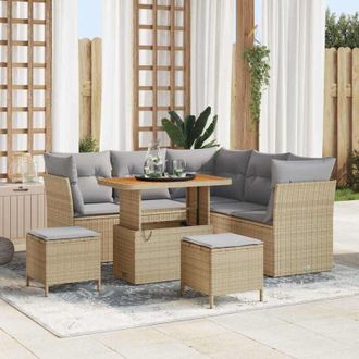 vidaXL Vidaxl - Conjunto De Sof&aacute; De Jard&iacute;n Con Coj&iacute;n 8 Pcs Beige Y Gris Claro
