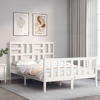 vidaXL Vidaxl - Estructura Cama De Matrimonio Con Cabecero Madera Maciza Blanco