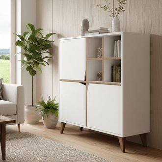 Dmora Aparador Londres, 3 Estantes, 3 Puertas, 8 Compartimentos, 100x30x115h Cm Blanco