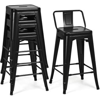 Costway Costway Juego De 4 Taburetes De Bar, Respaldo Desmontable, 4 Sillas De Comeder De Metal Acero Aplilables, Taburete Alto De Cocina Con Reposapi&eacute;s, Hast
