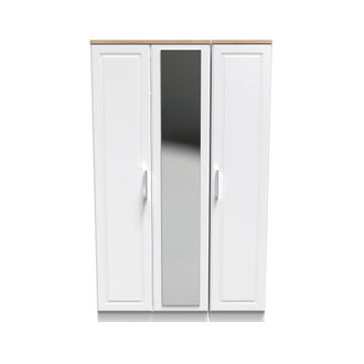 Welcome Furniture Kingston Ready Assembled Wardrobe with Triple Mirror - White Ash & Bardolino Oak - Welcome Furniture | TJ Hughes