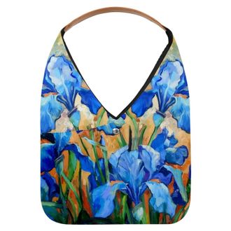 Generic Blue Irises Painting Reusable Lightweight Grocery Bags - Foldable Into Compact Pouch, Washable & Sturdy, Multipurpose for Shopping and Travel