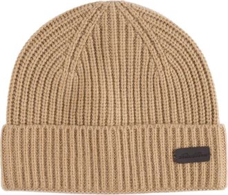 Brooks Brothers Pure Cashmere Rib Cuffed Beanie in Camel at Nordstrom