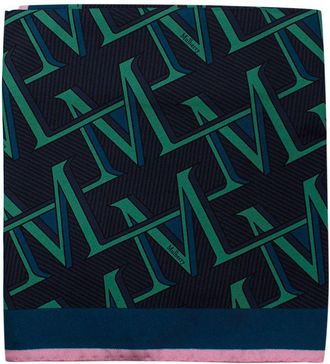 Mulberry Blue Logo Printed Silk Twilly