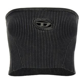 Diesel Tops, Dames, Zwart, XS, Katoen, Clarksville Ribgebreide Stretch Katoen Jersey Top