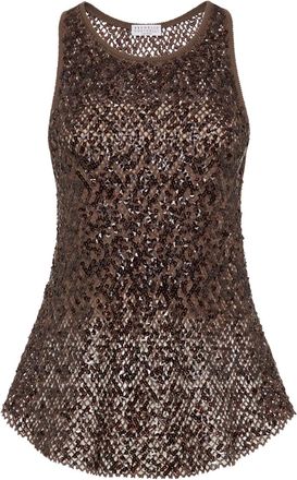 Brunello Cucinelli Top con paillettes - Marrone