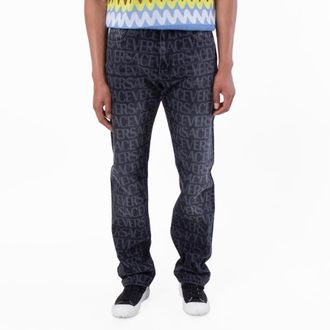 Versace All-Over Logo Denim Jeans, Waist Size 30