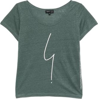 agnès b. graphic-print t-shirt - women - Linen/Flax - 3 - Green