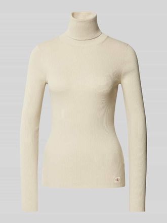 Calvin Klein Jeans Longsleeve mit Rollkragen in Beige, Gr&ouml;&szlig;e M