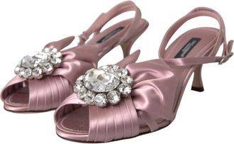 Dolce & Gabbana Womens Pink Keira Crystal Heels Sandals Shoes Powder Silk