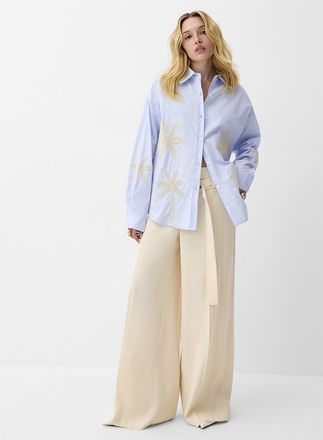 Icone Womens Embroidered palm trees loose sky blue shirt