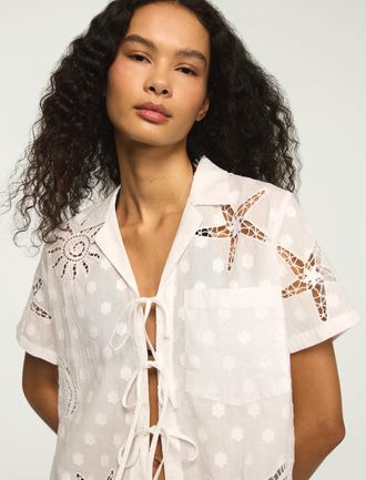 Lucky Brand Womens Novelty Tie Front Shirt