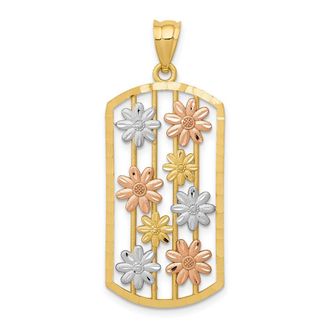 Diamond2Deal 14k Two-tone Gold White Rhodium Framed Daisy Pendant