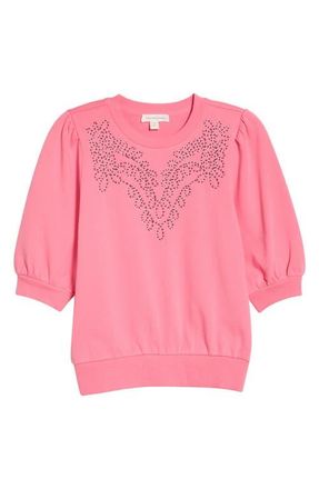 Treasure & Bond Embroidered Puff Sleeve Sweatshirt in Pink Lemonade Embroidery at Nordstrom, Size Xx-Small