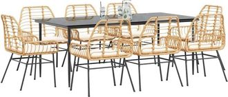 vidaXL Vidaxl - Juego Comedor Jard&iacute;n 9 Pzas Cojines Rat&aacute;n Sint&eacute;tico Marr&oacute;n