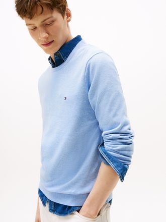 Tommy Hilfiger Rundhalspullover TOMMY HILFIGER ESSENTIAL COTTON, Herren, Gr. S, blau (vessel blau heather), Strick, Obermaterial: 100% Baumwolle, regular fit, Rundha