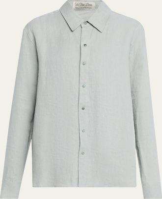 God's True Cashmere Silver Solid Linen Button-Front Shirt