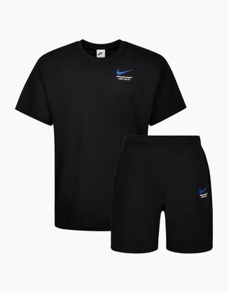 Nike Mens Nike Mens T Shirts Shorts Set Co Ords Athletic Swoosh Cotton Sportswear Summer Set - Black - Size: 35/34/32/40