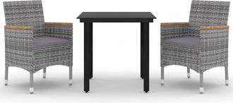 vidaXL Set Comedor De Jard&iacute;n 3 Pzas Y Cojines Rat&aacute;n Sint&eacute;tico Y Vidrio Vidaxl