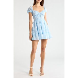 All in Favor Embroidered Eyelet Ruffle Hem Minidress in Periwinkle at Nordstrom, Size X-Large
