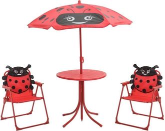 vidaXL Vidaxl - Set Mesa Y Sillas De Jard&iacute;n Infantil 3 Pzas Con Sombrilla Rojo