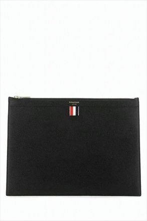 Thom Browne Pebble Grain Leather Clutch With Tricolor Detail