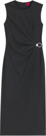 HUGO BOSS Klinda Midi Jurk - Dames - Casual kleedjes - Zwart - M - Polyester - Kleedjes