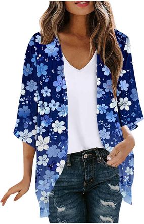 Generic Cardigans for Women UK Womens Cardigan UK Summer Short Sleeve Lightweight Vintage Floral Printed Casual Loose Plus Size Beach Cover Up Boho Cardigans,