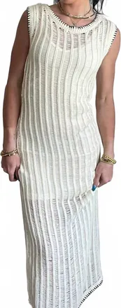 Moon River Savannah Crochet Knit Midi Dress In Cream Black