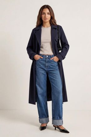 Urban Bliss Womens Stripe Trench Coat - Navy - Size 8 UK