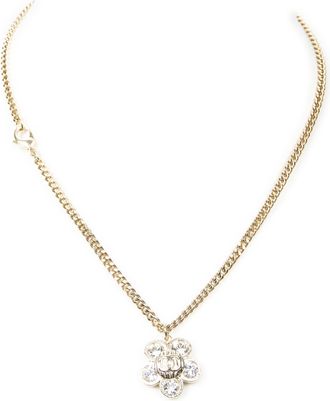 Chanel Pre-owned Womens Crystal CC Flower Pendant Necklace - Gold - One Size
