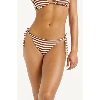 Vitamin A Thalia Stripe Side Tie Bikini Bottoms in Brown at Nordstrom, Size X-Small