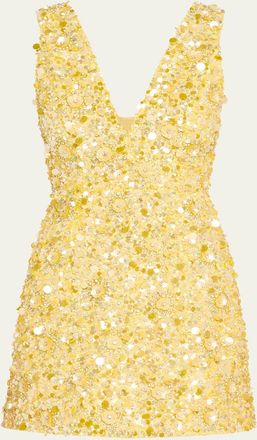 Alice & Olivia Tatum Embellished Deep V Lantern Skirt Mini Gown