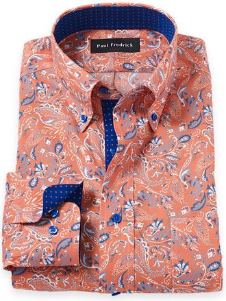 Paul Fredrick Comfort Stretch Non-iron Paisley Dress Shirt With Contrast Trim