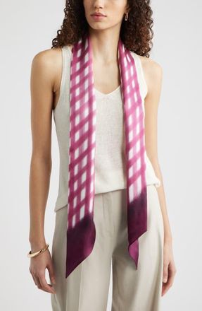 Nordstrom Floral Print Silk Skinny Scarf in Magenta Basket Weave at Nordstrom
