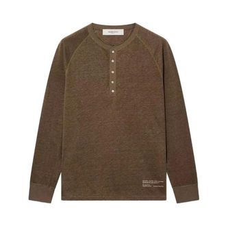 Golden Goose Long Sleeve Tops, male, Brown, Size: M Journey Long-sleeved Linen Jersey with Print