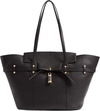 Borbonese Structured Black Pebbled Tote Bag with Gold-Tone Detailing
