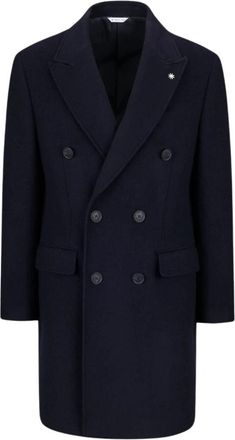 Manuel Ritz Double-Breasted Coat - Heren - Mantel - Blauw - L - Wol - Jassen