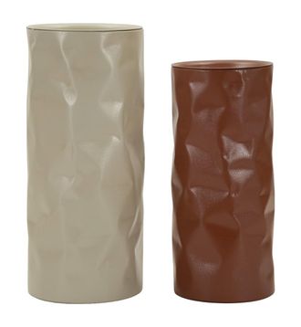 Mauro Ferretti Mesitas de metal beige y terracota, set 2 pzs &oslash; 30&times;70-27&times;60