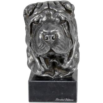 OEM Shar Pei - Figura Sobre M&aacute;rmol, Recubierta De Metal Plateado, Hecha A Mano, Marca Art-dog